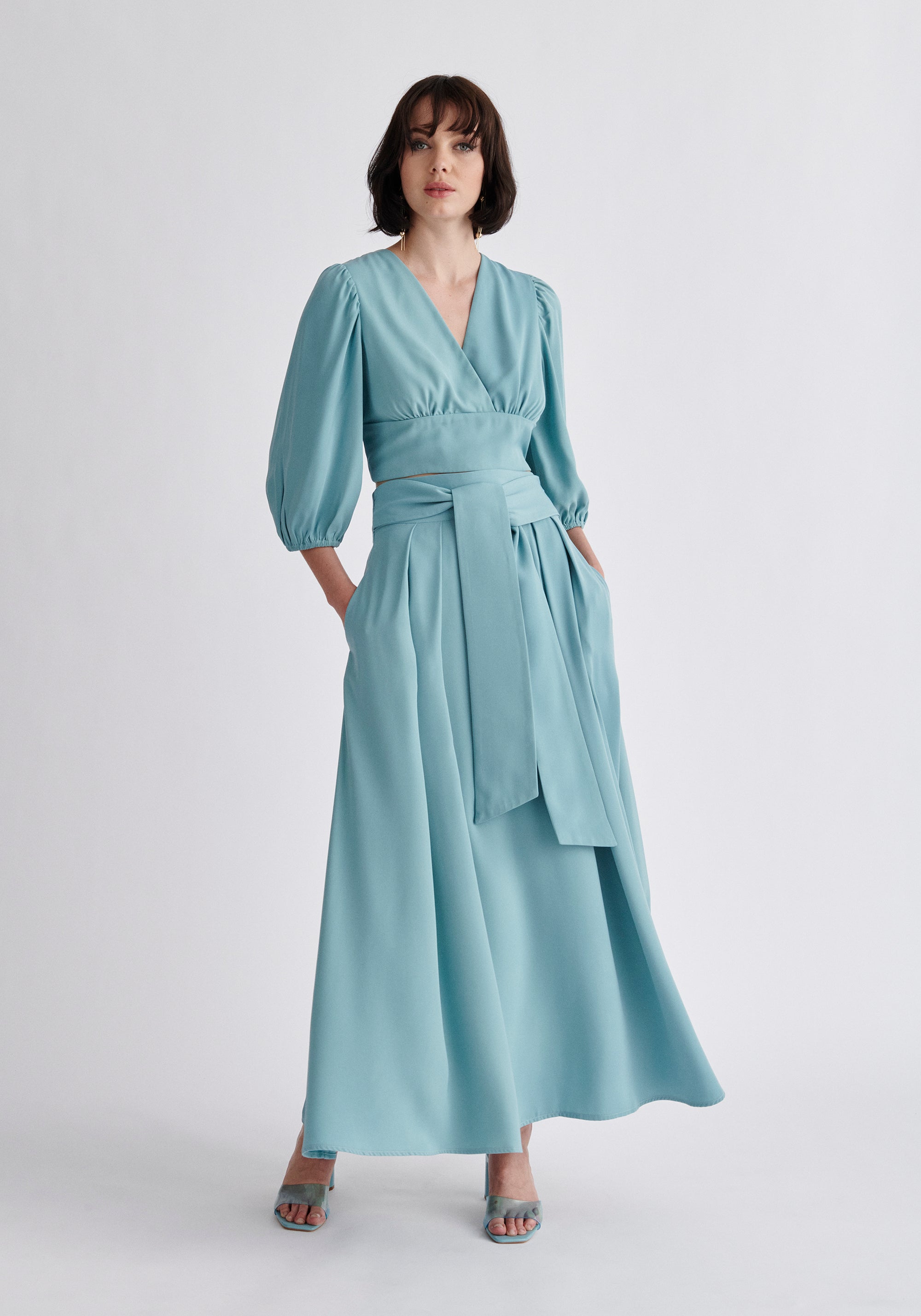 Paisie Maxi Tie Skirt in Light Blue