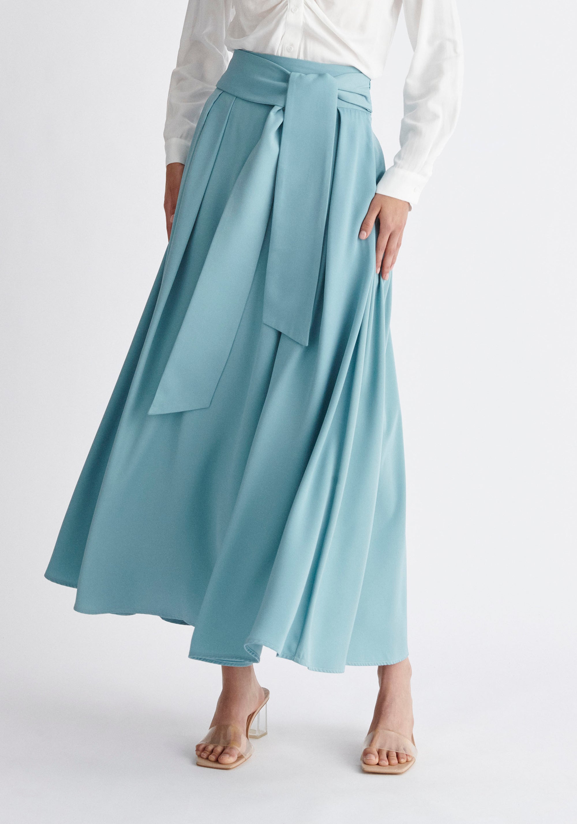 Paisie Maxi Tie Skirt in Light Blue 