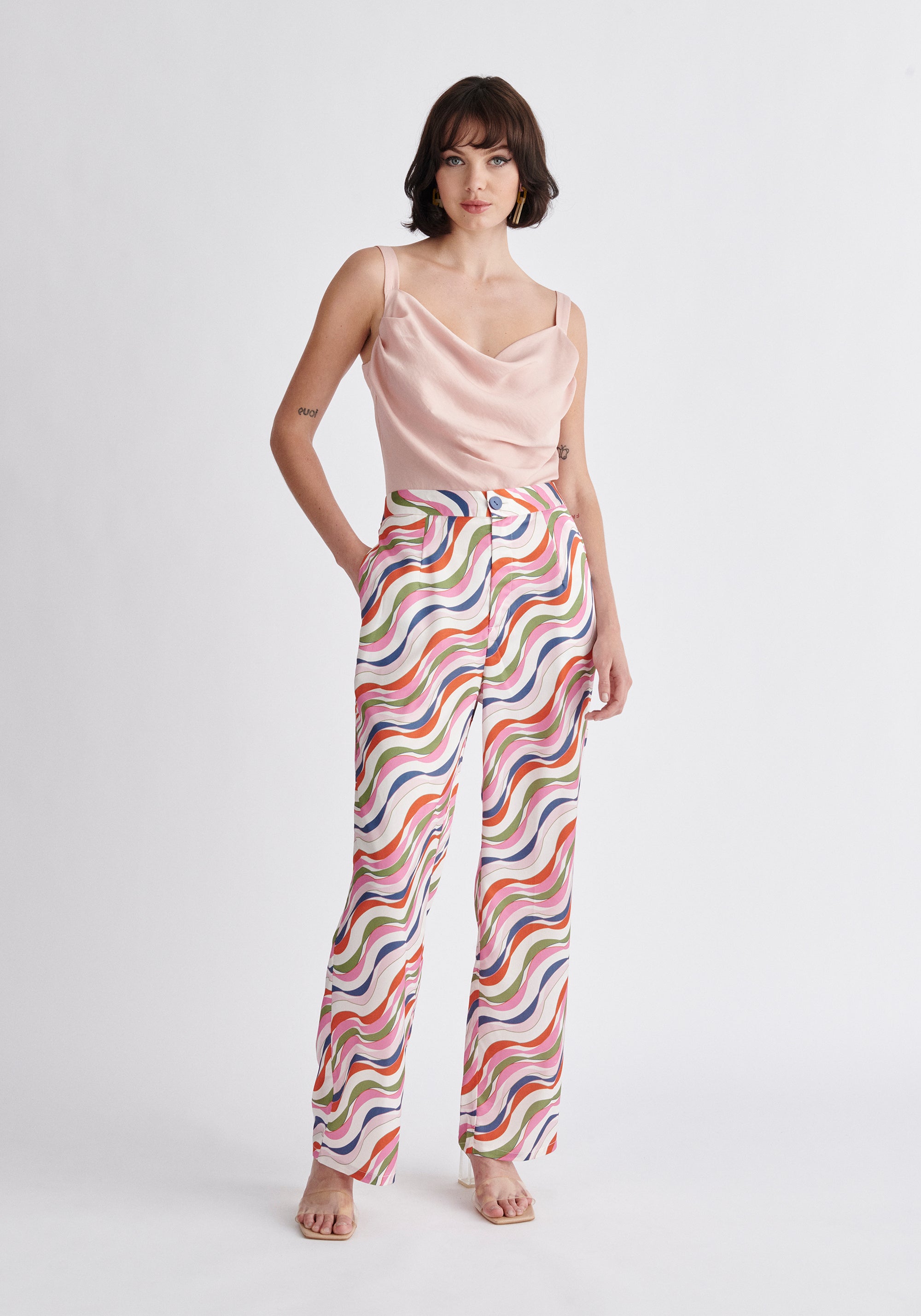 Paisie Wave Print Trousers in Pink