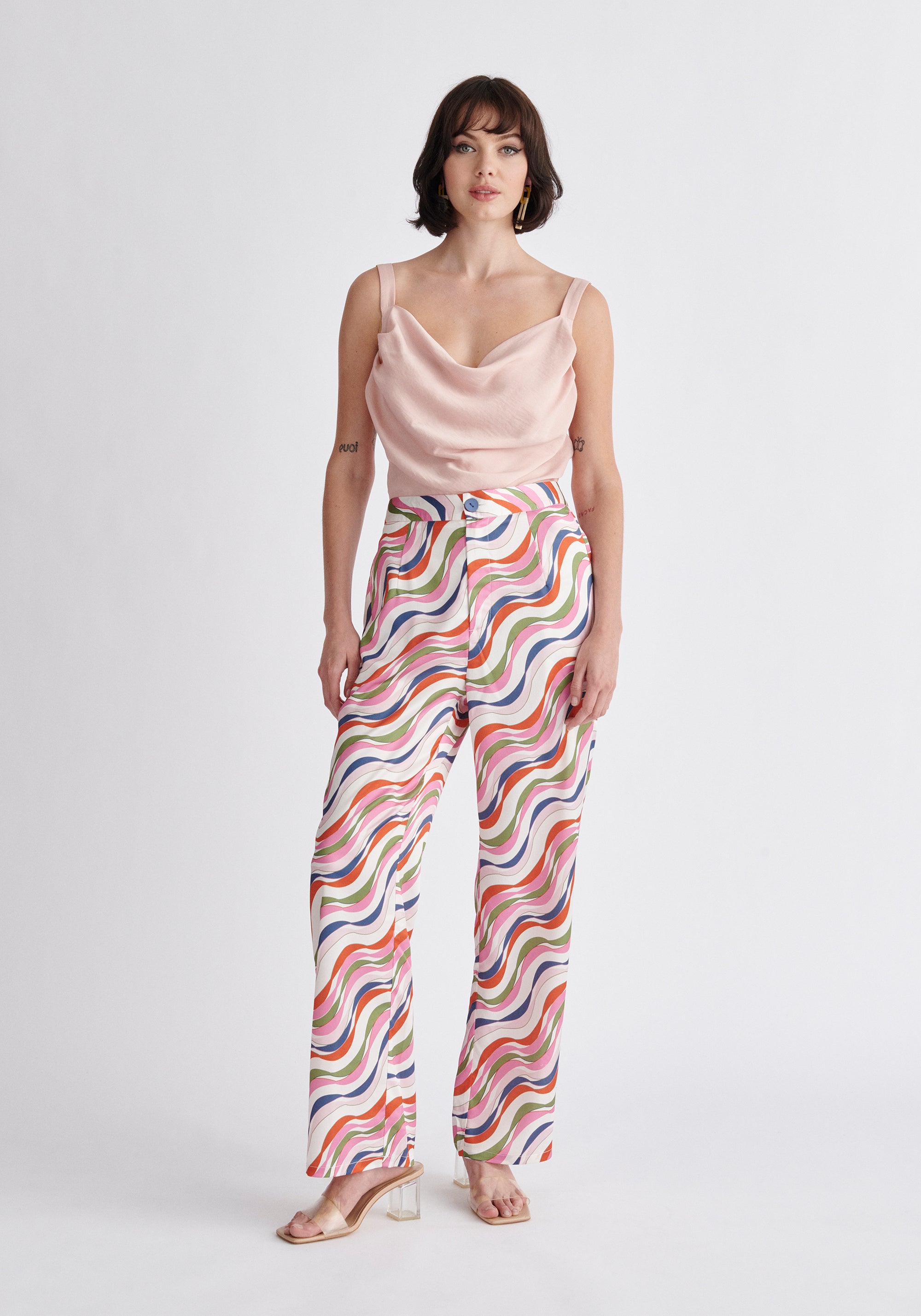 Paisie Wave Print Trousers in Pink