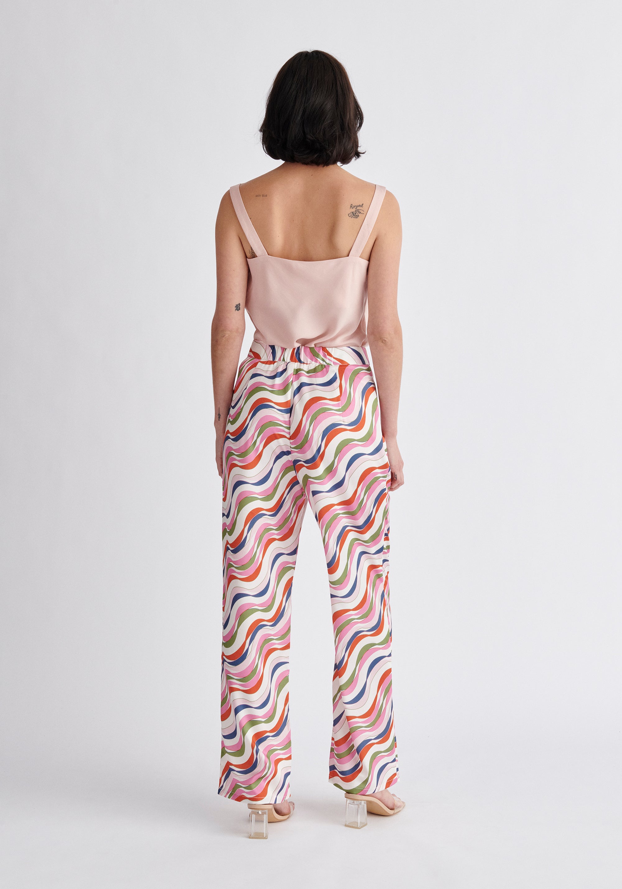 Paisie Wave Print Trousers in Pink Back