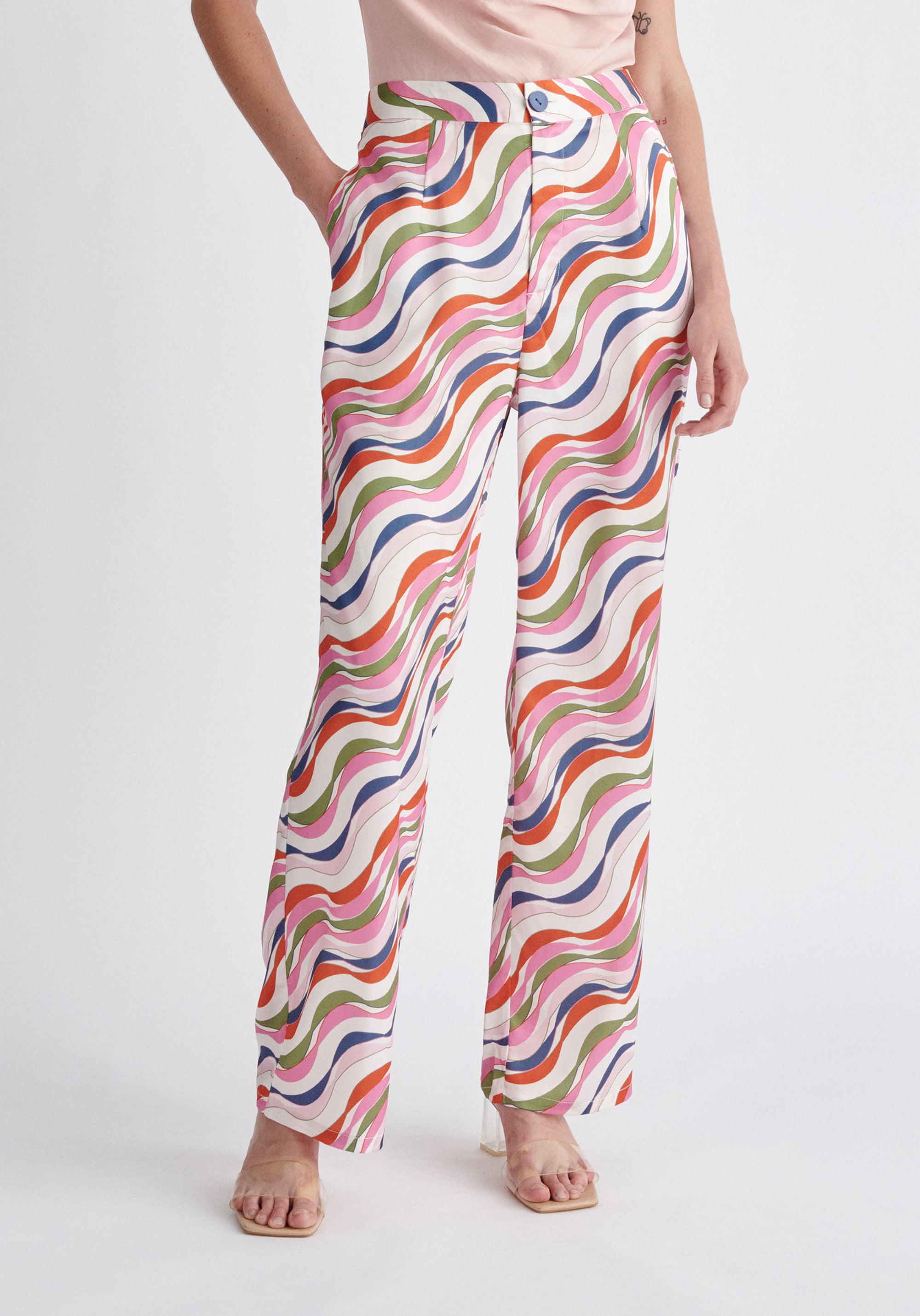 Paisie Wave Print Trousers in Pink