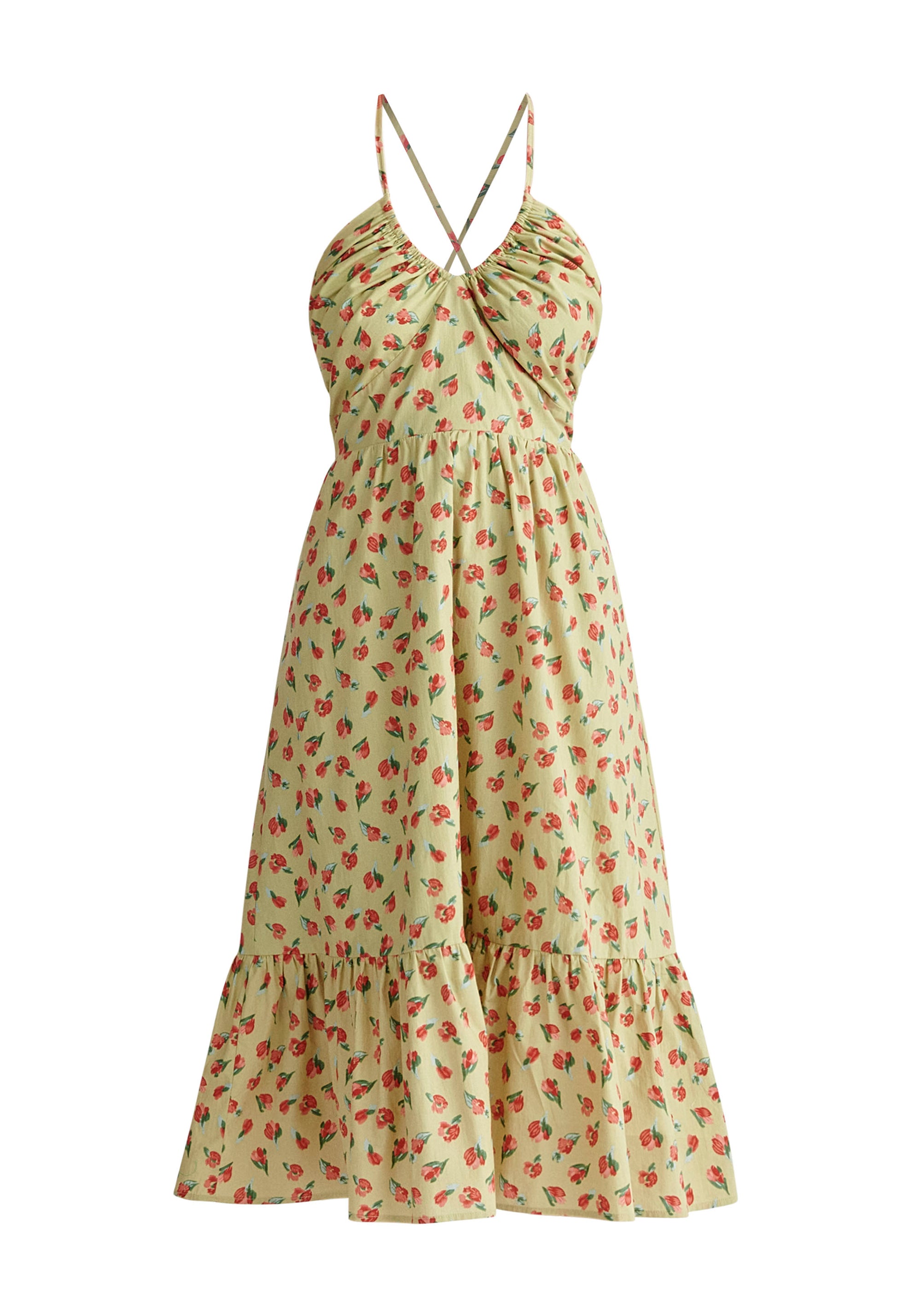 Paisie Floral Midi Cotton Halterneck Dress Cut Out