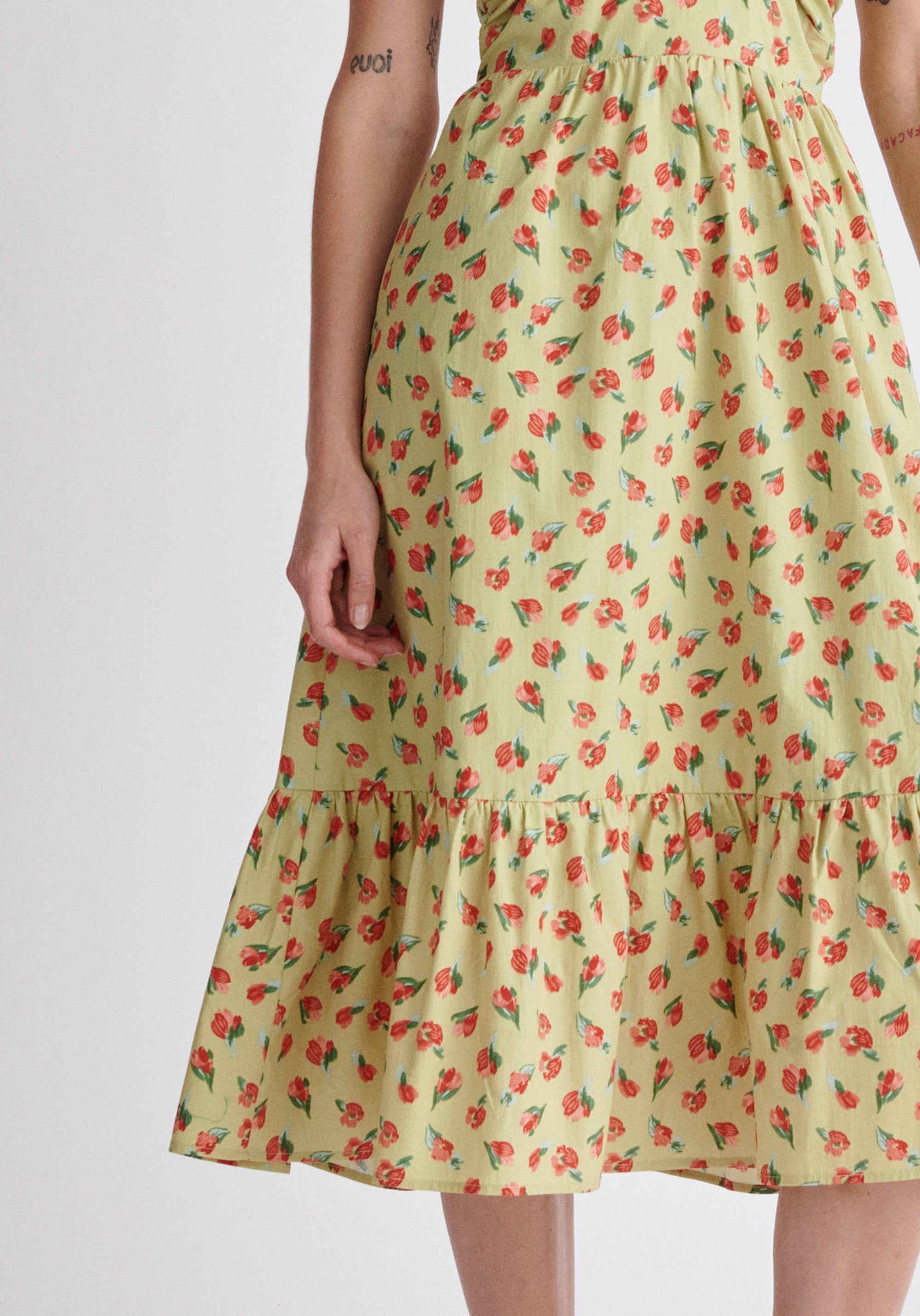 Paisie Floral Midi Cotton Halterneck Dress Close Up