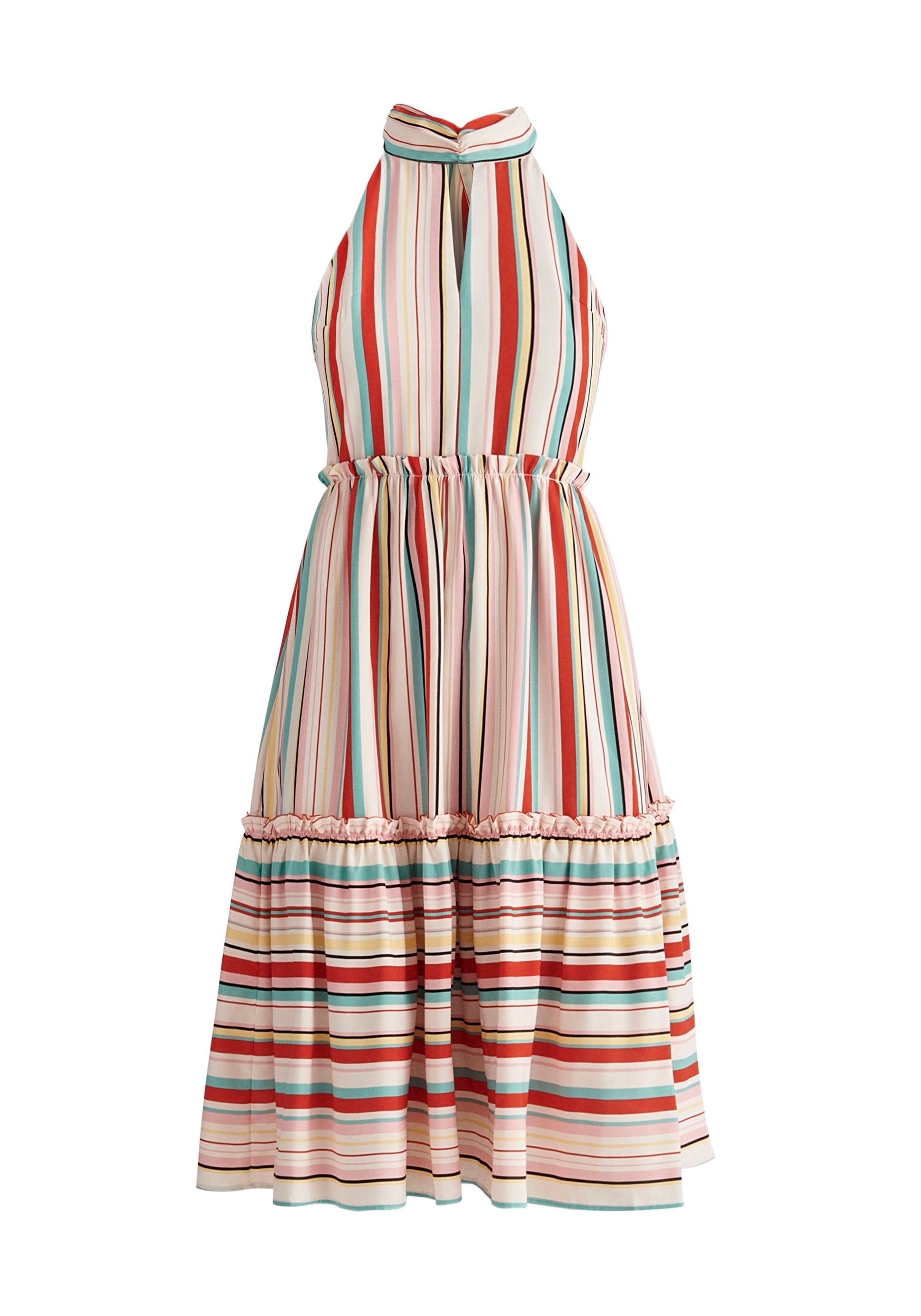 Paisie Striped Tiered Halterneck Dress Cut Out