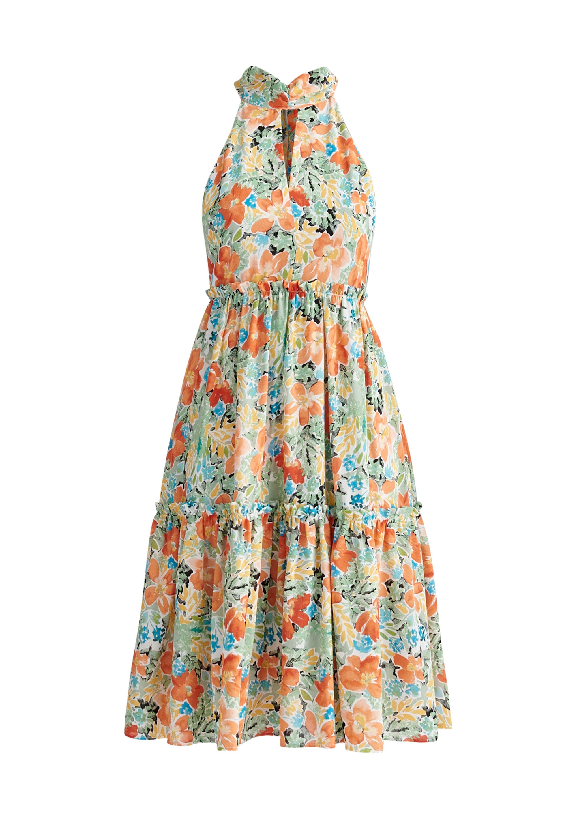 Paisie Floral Tiered Halterneck Dress Cut Out