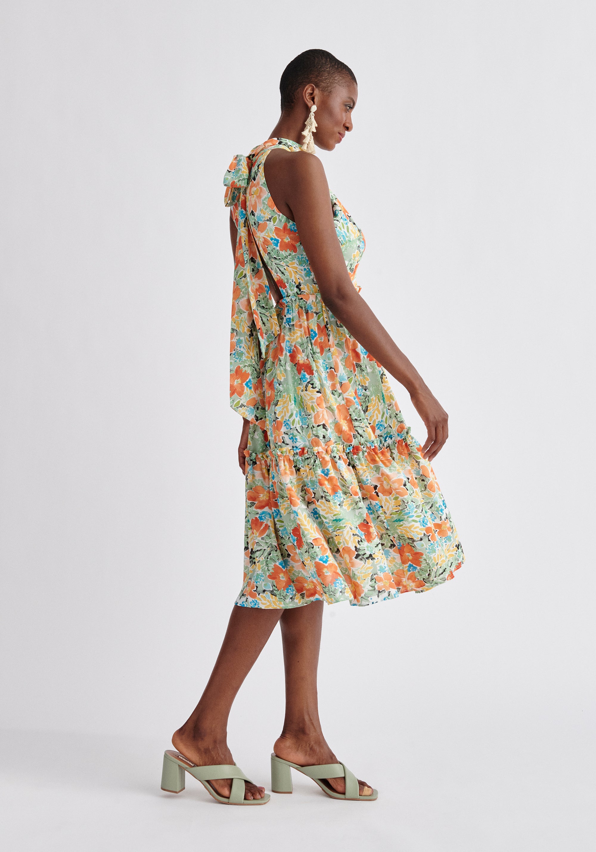 Paisie Floral Tiered Halterneck Dress Side