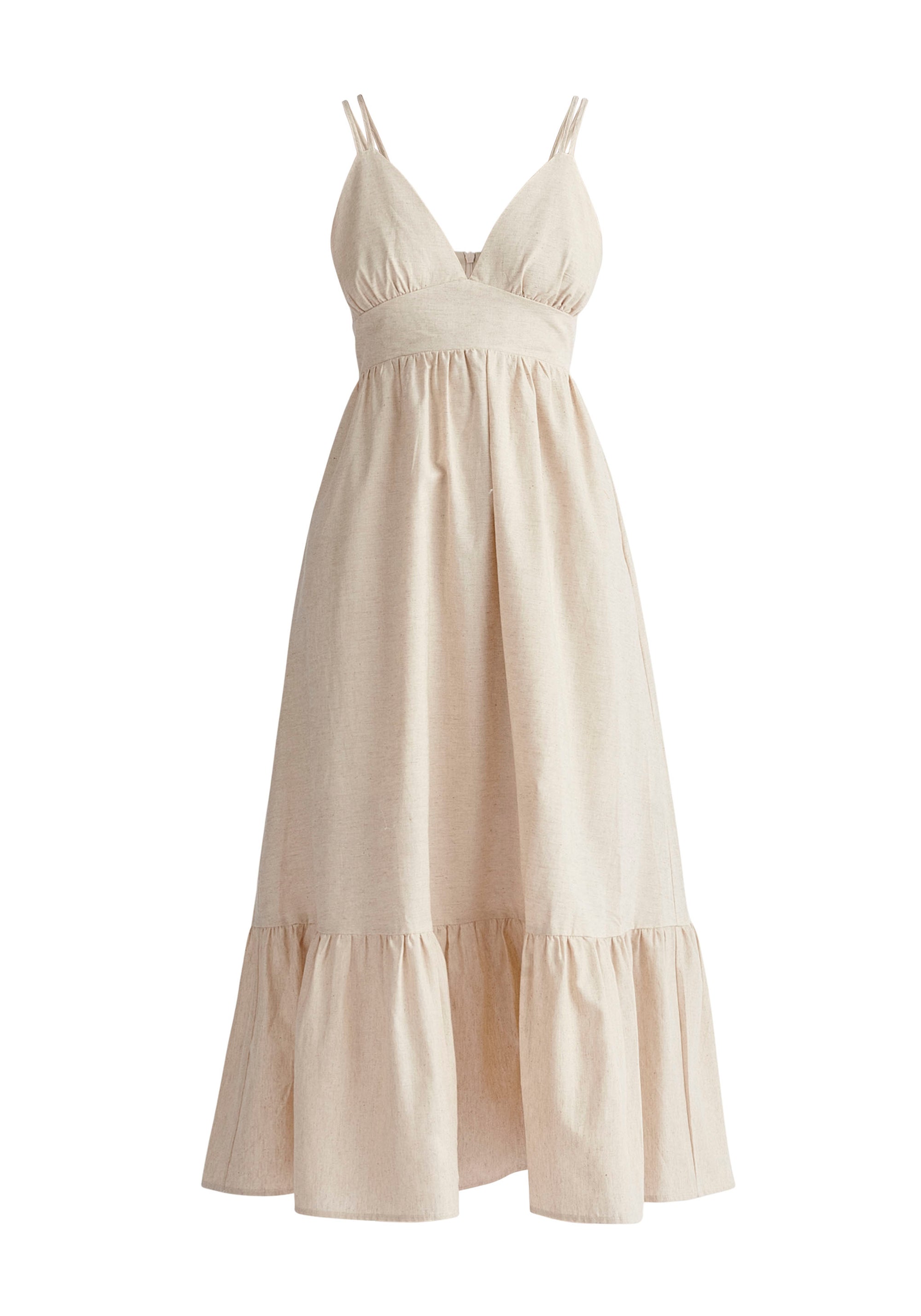 Paisie Linen Blend Midaxi Dress in Oatmeal Cut Out