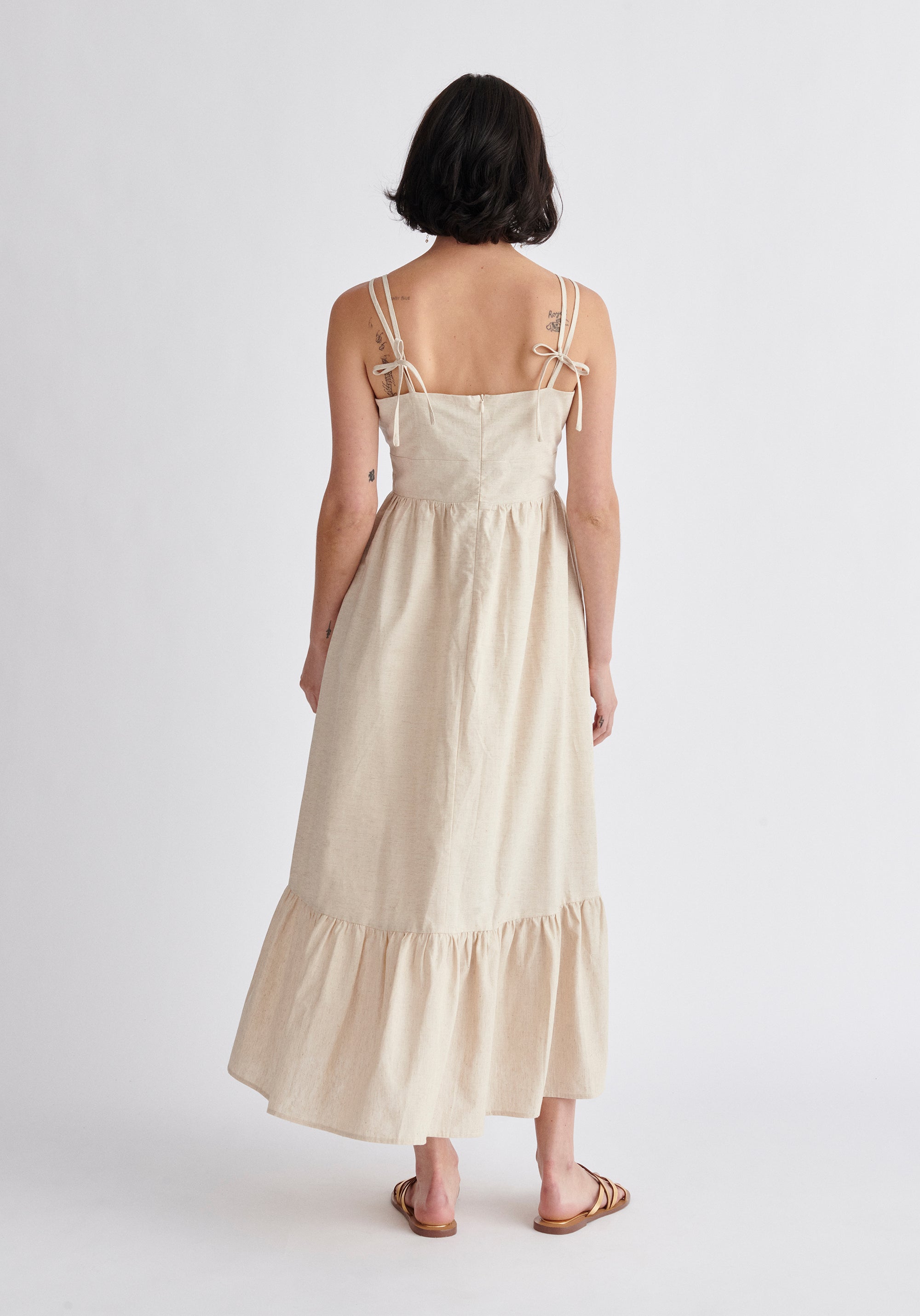 Paisie Linen Blend Midaxi Dress in Oatmeal Back