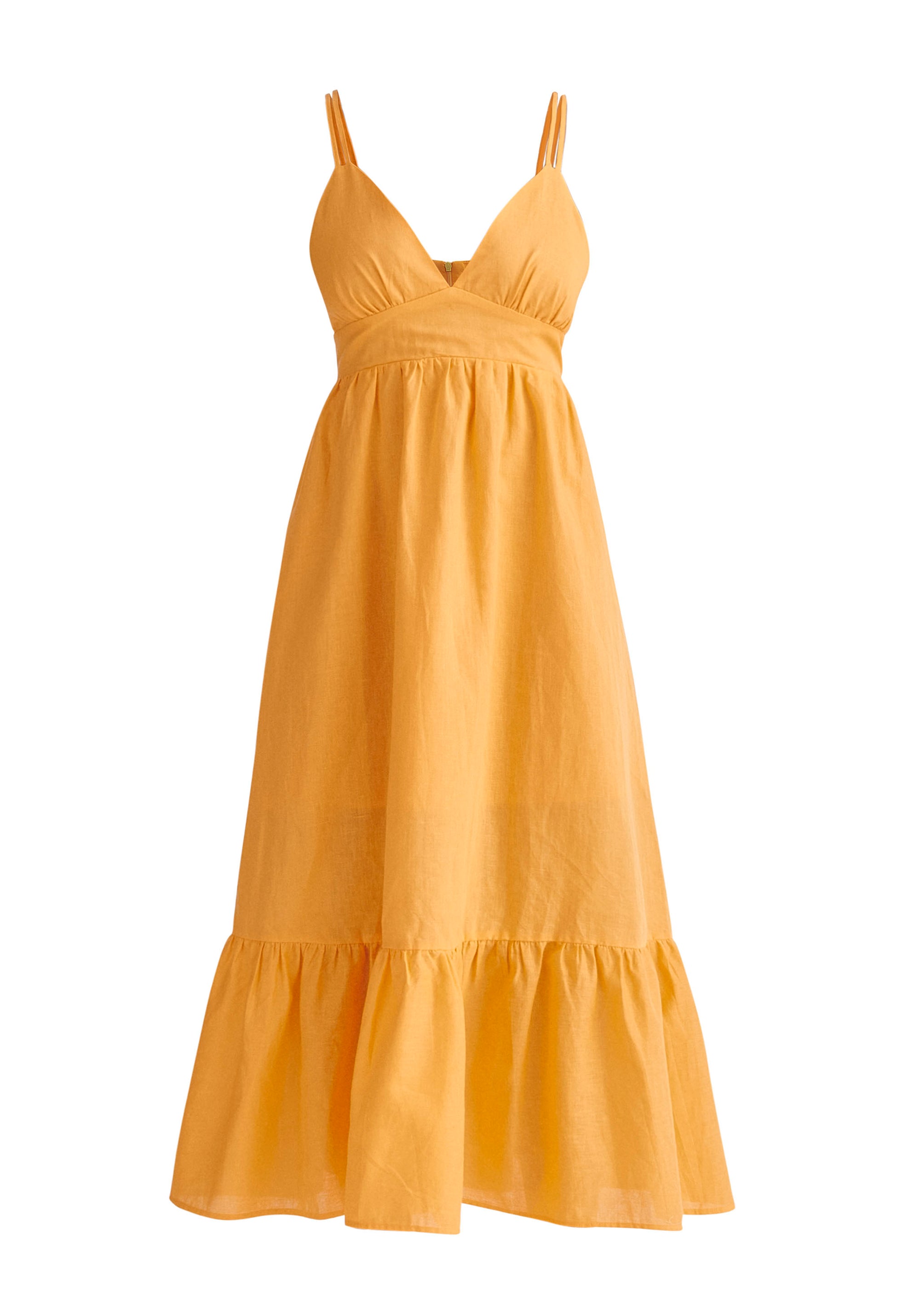 Paisie Linen Blend Midaxi Dress in Orange Cut Out