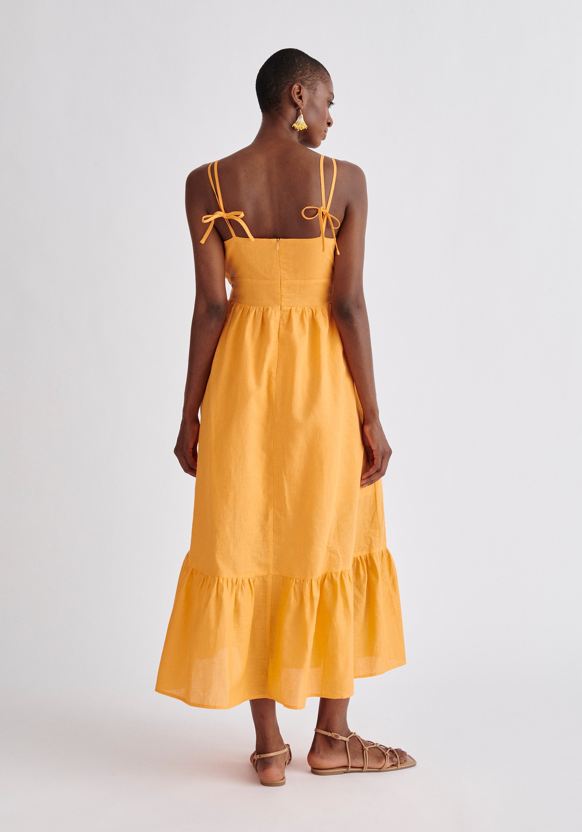 Paisie Linen Blend Midaxi Dress in Orange Back