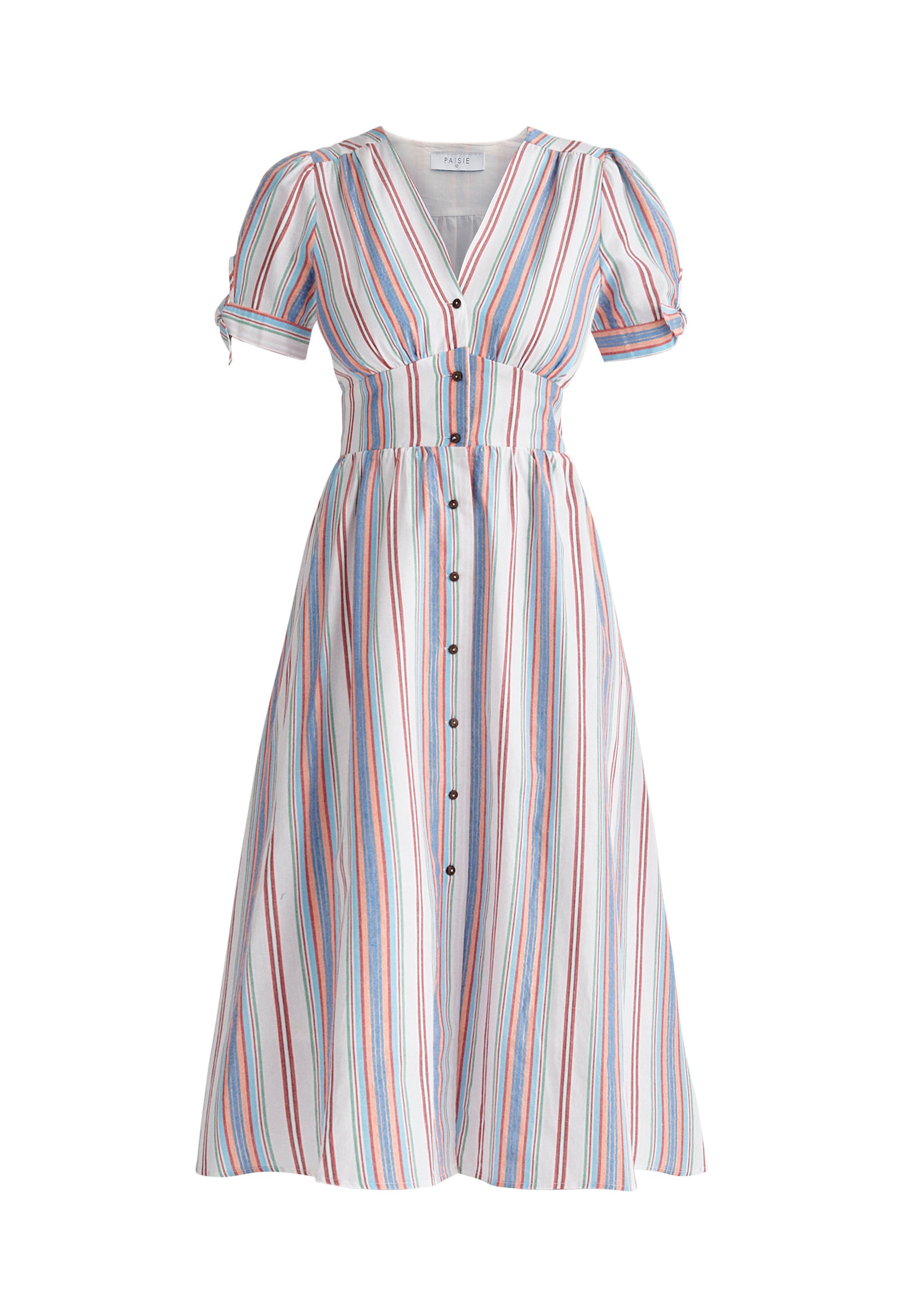 Paisie Striped Sleeve Tie Cotton Dress Cut Out