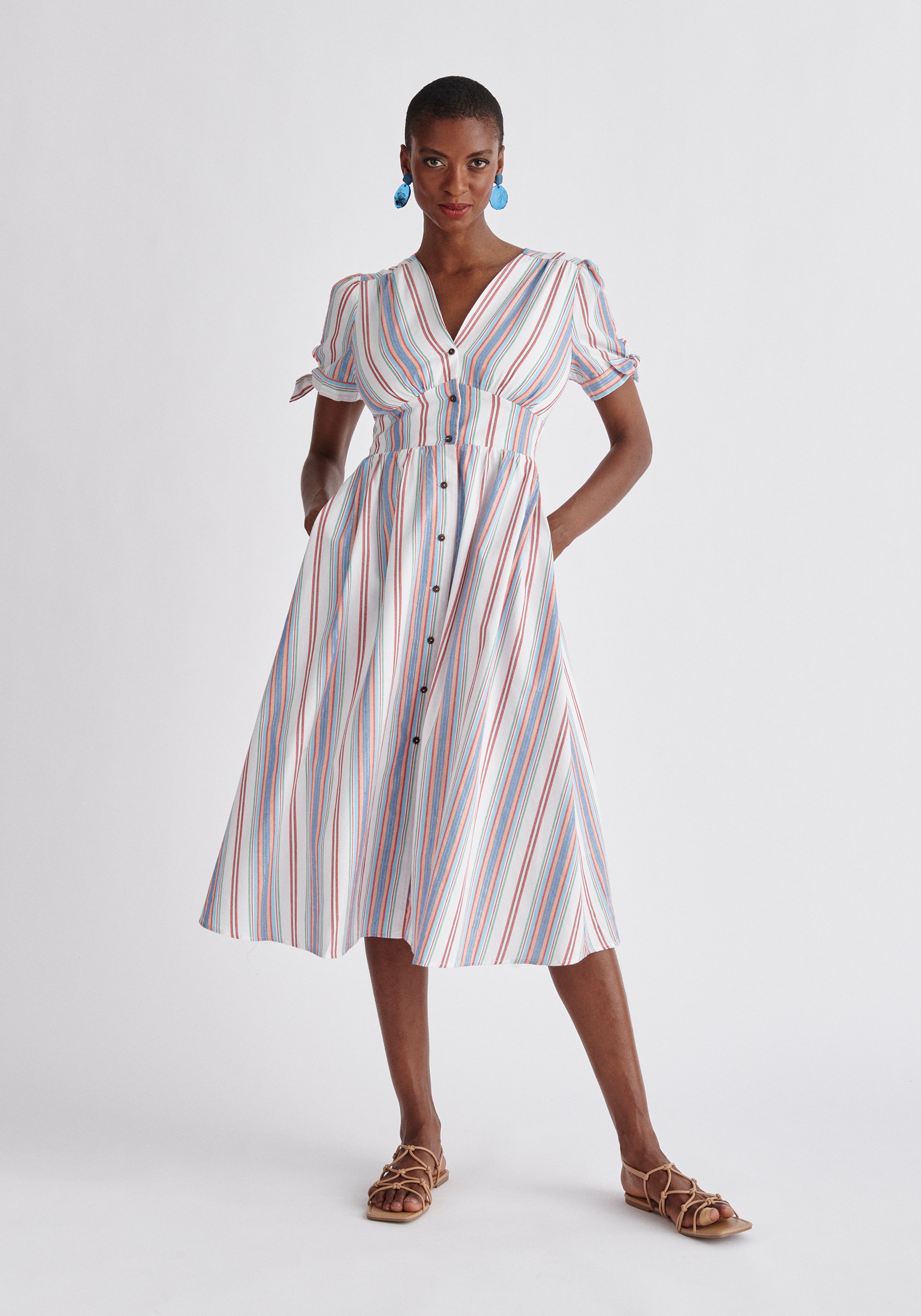 Paisie Striped Sleeve Tie Cotton Dress