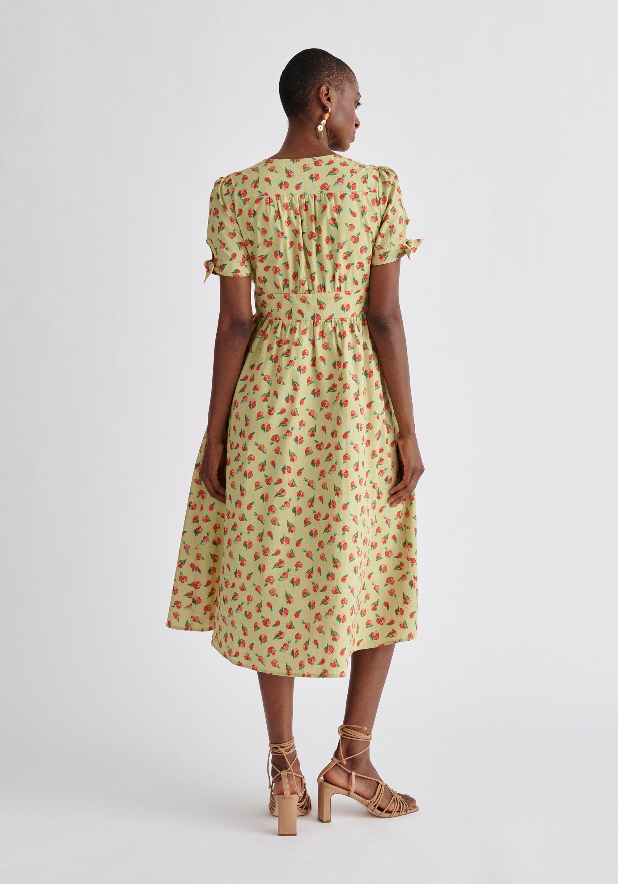 Paisie Floral Sleeve Tie Cotton Dress Back