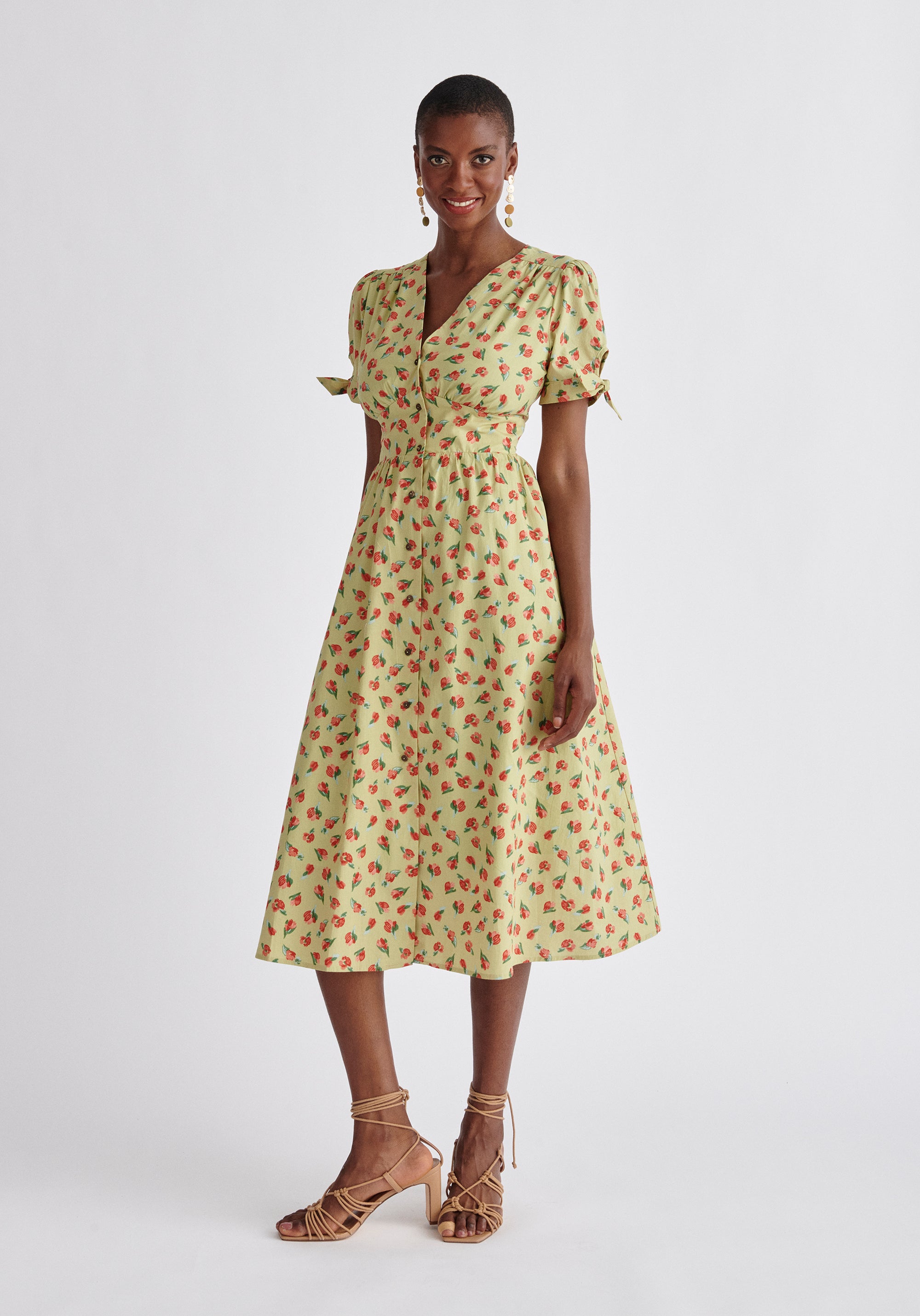 Paisie Floral Sleeve Tie Cotton Dress