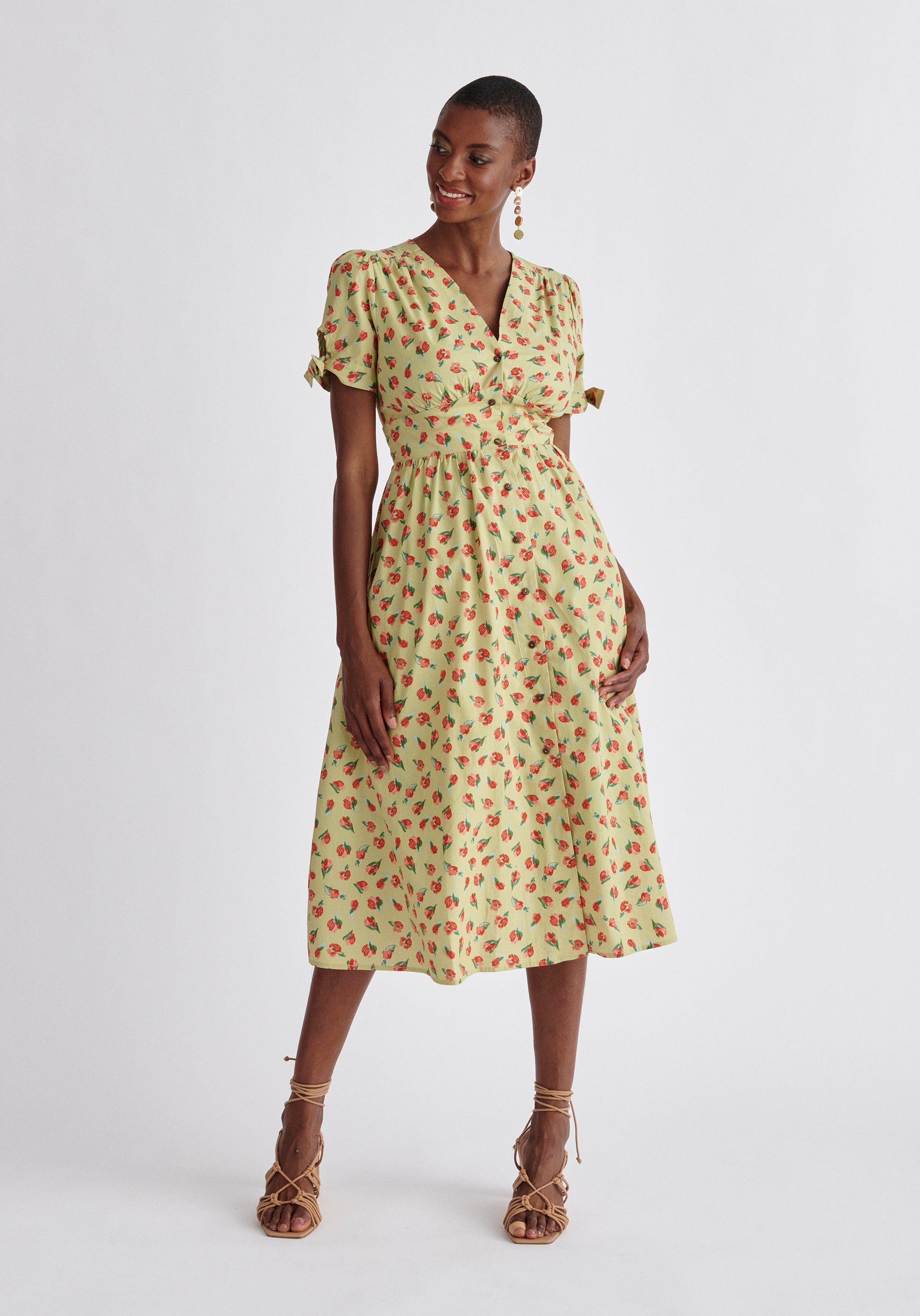 Paisie Floral Sleeve Tie Cotton Dress