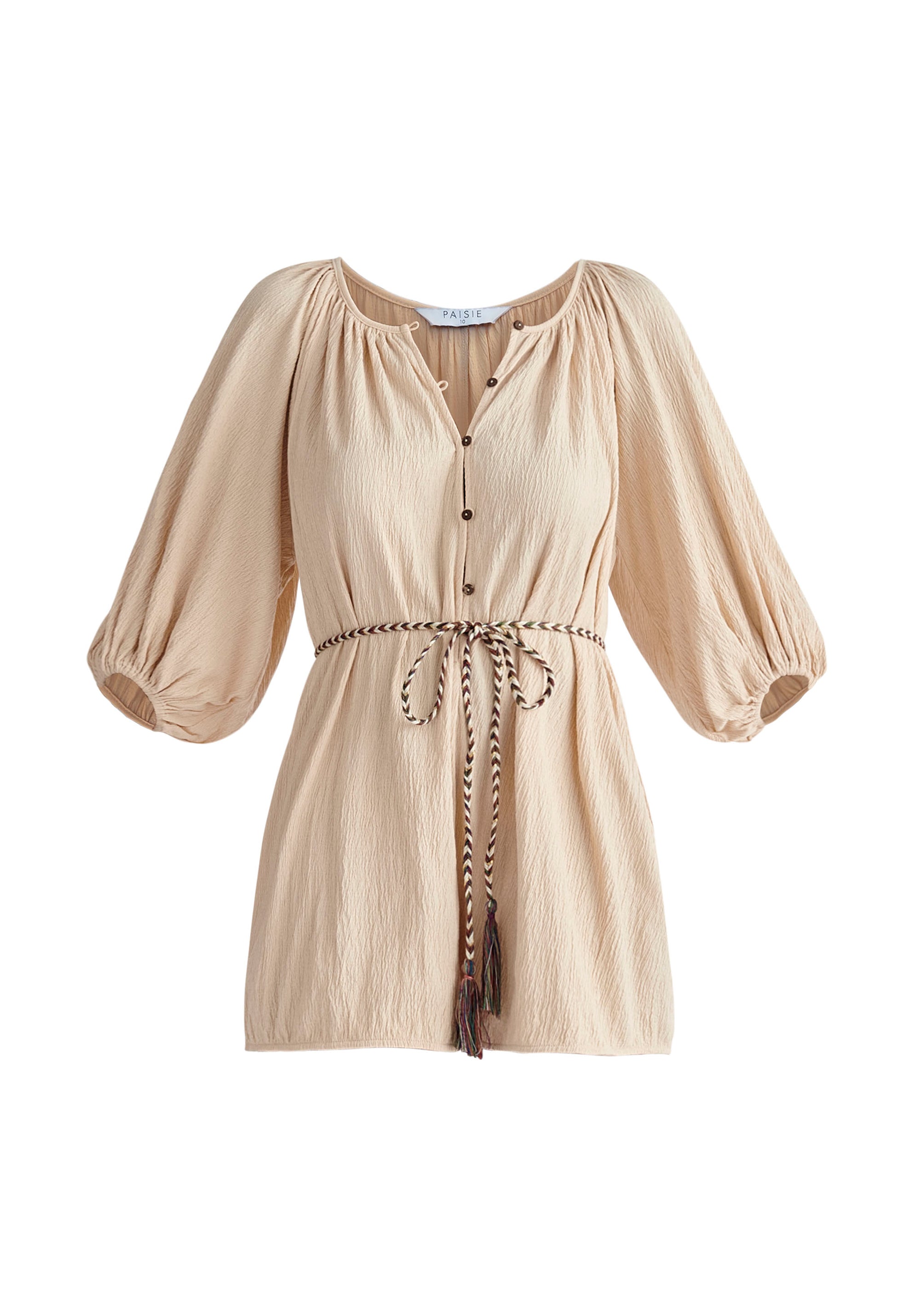 Paisie Balloon Sleeve Playsuit in Oatmeal Cut Out