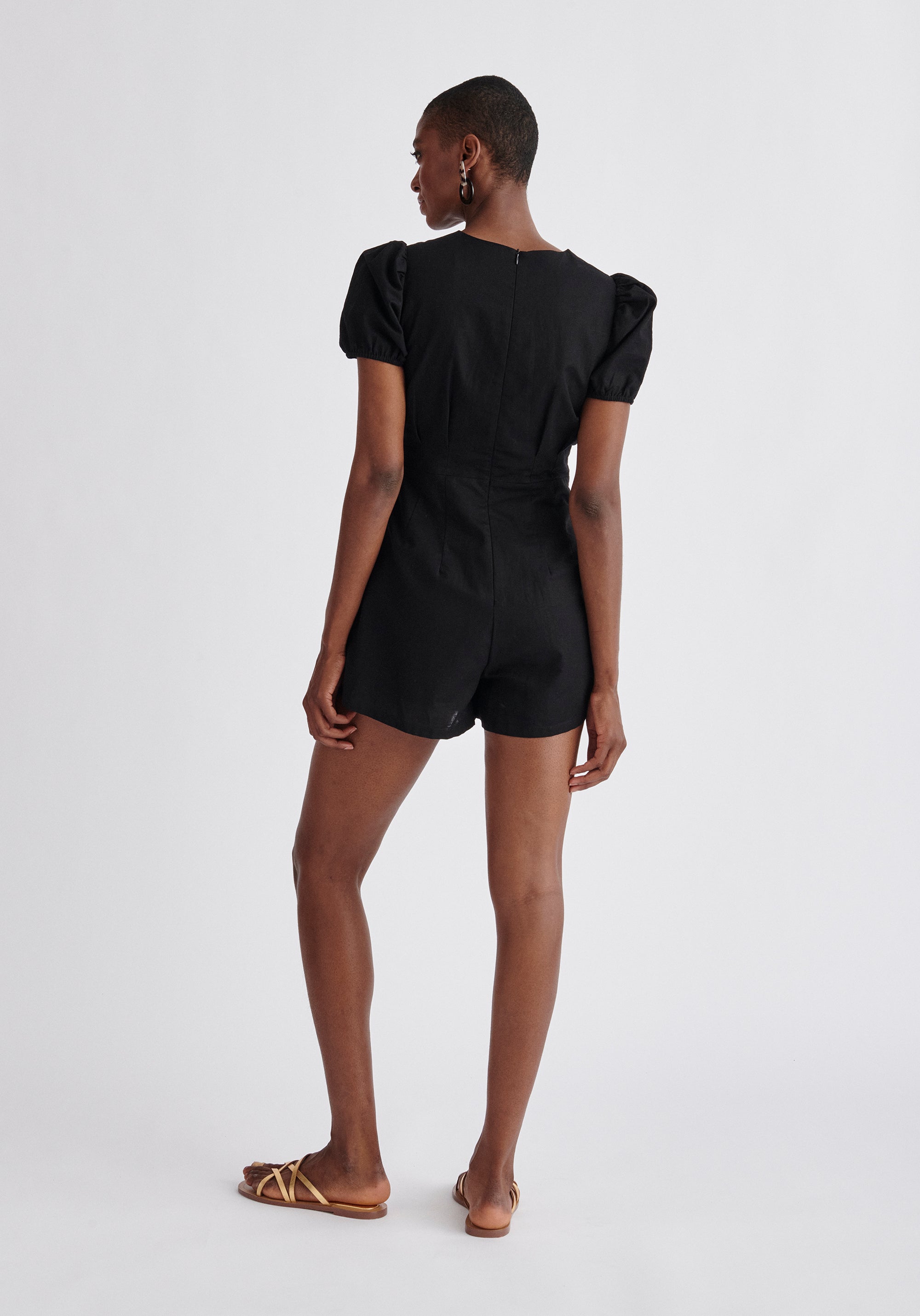 Paisie Linen Blend Playsuit in Black Back