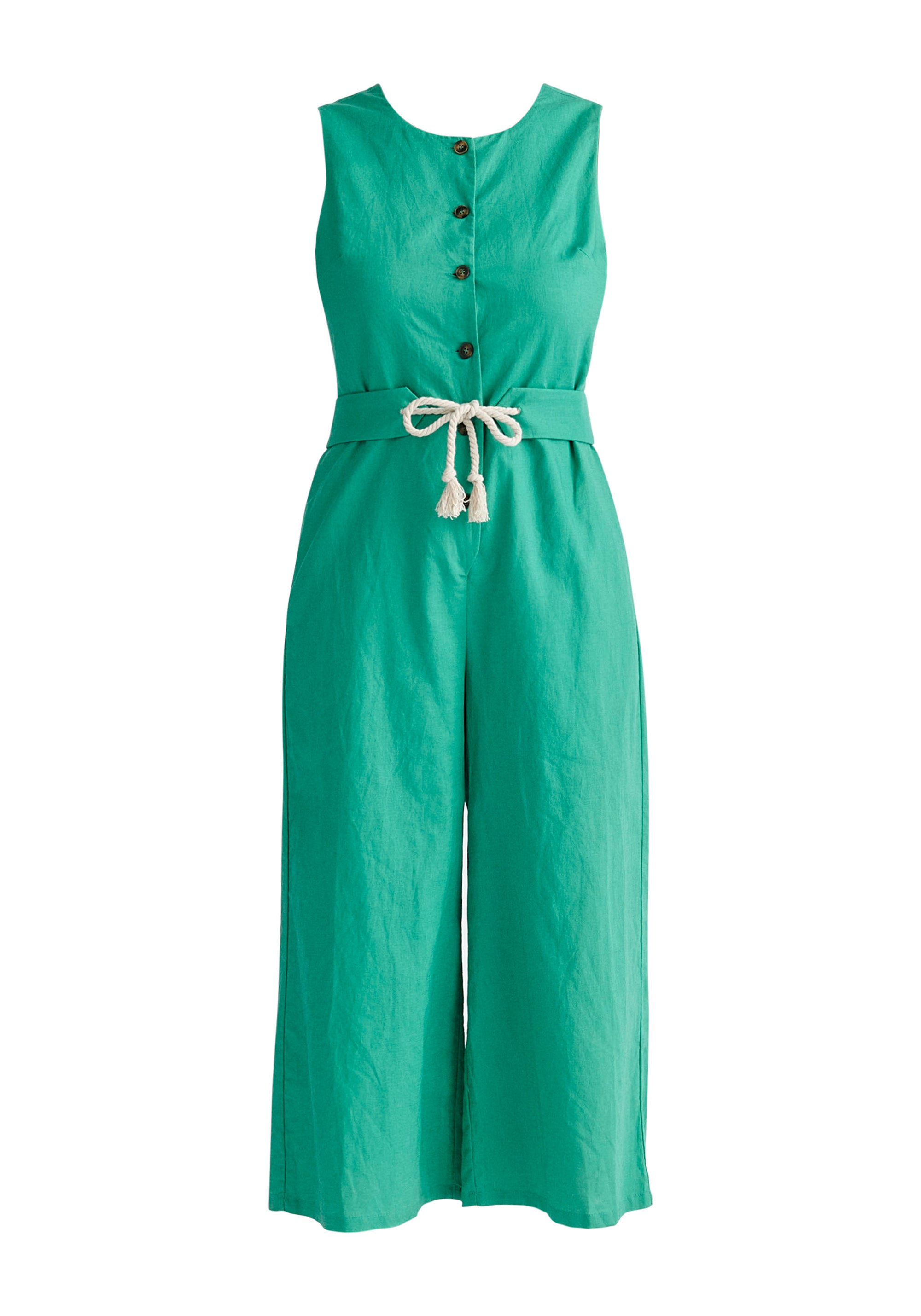 Belted Linen Blend Jumpsuit