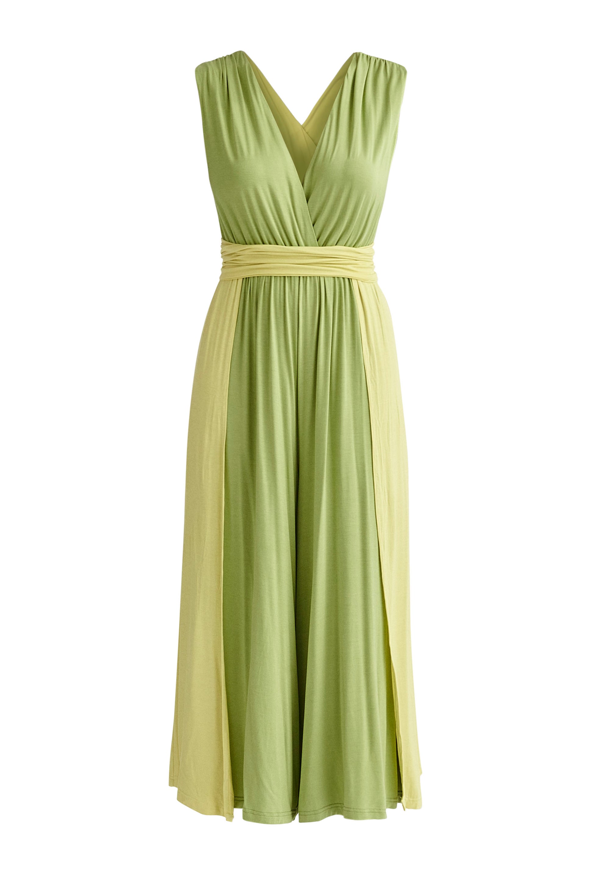 Paisie Cross Back Jersey Jumpsuit in Green Back Cut Out