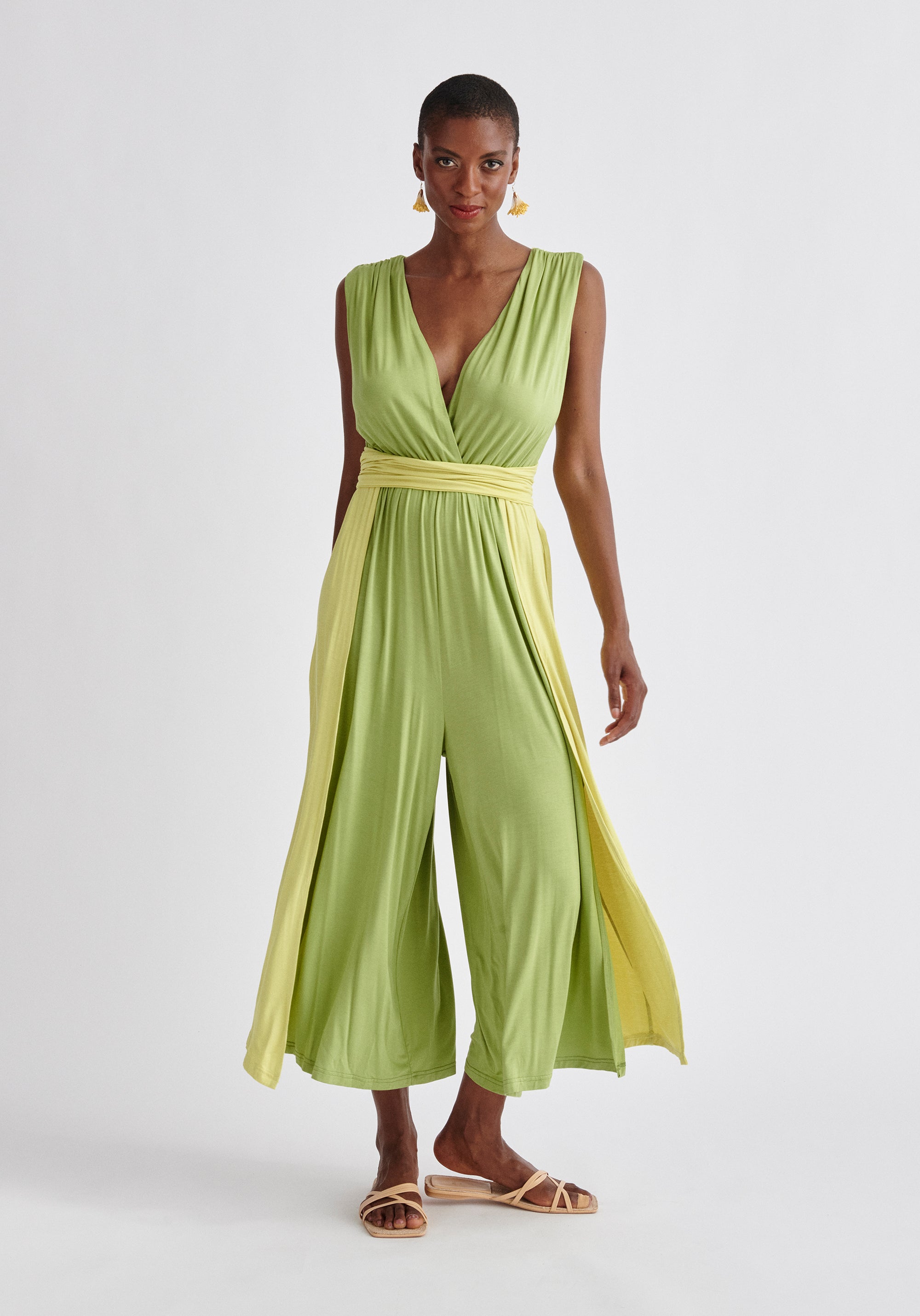 Paisie Cross Back Jersey Jumpsuit in Green