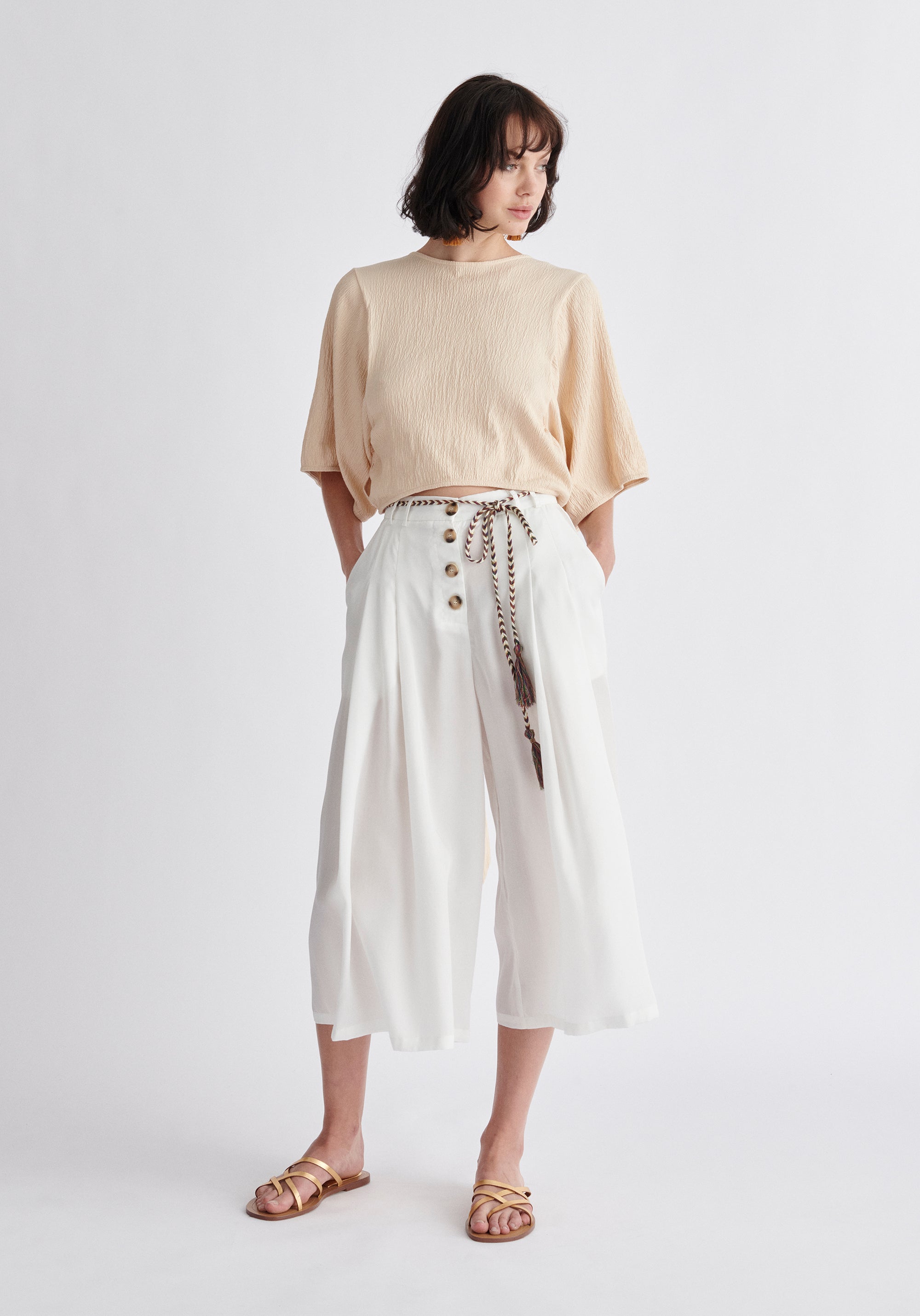 Paisie Two-Way Kimono Wrap Top in Oatmeal