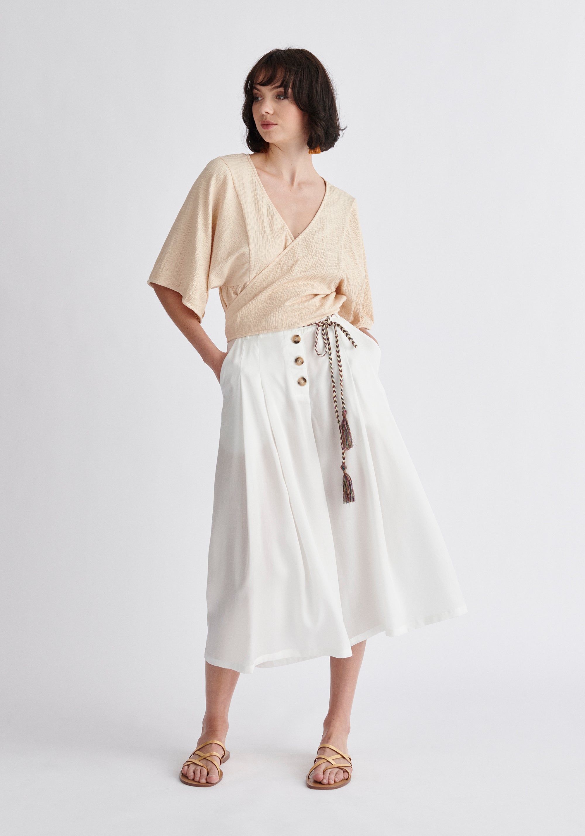 Paisie Two-Way Kimono Wrap Top in Oatmeal