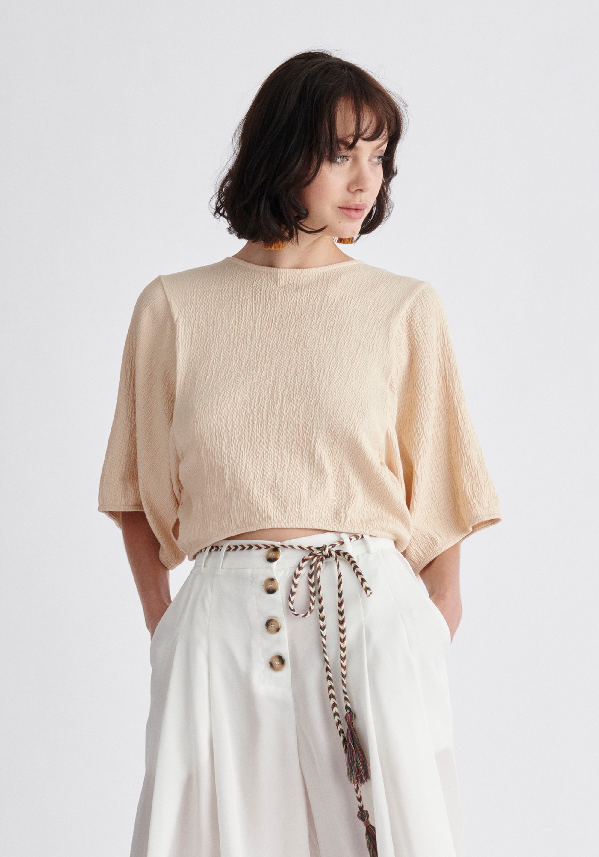 Paisie Two-Way Kimono Wrap Top in Oatmeal