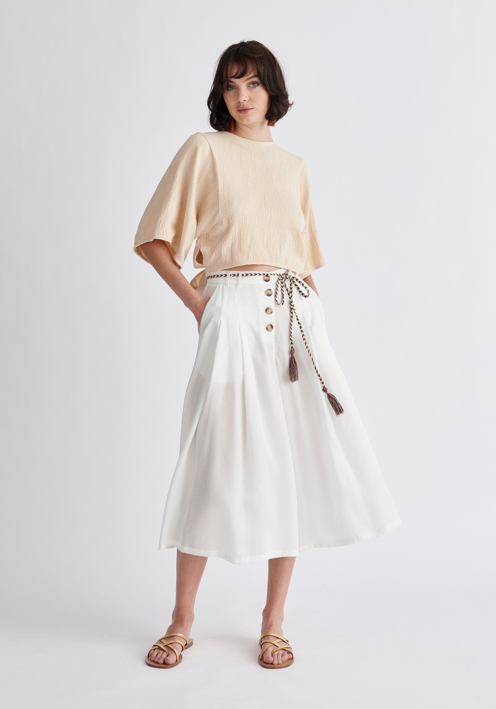 Paisie Pleated Tencel Culottes in White