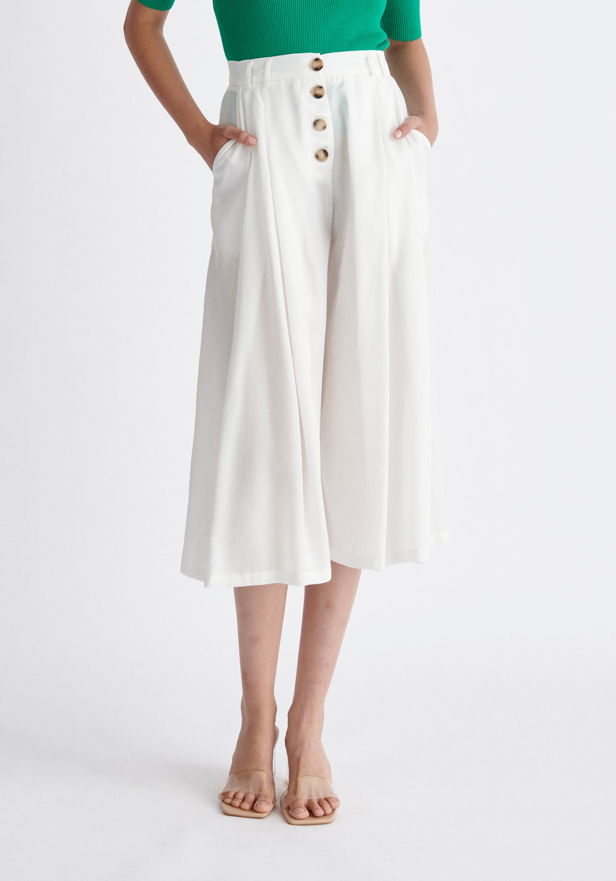 Paisie Pleated Tencel Culottes in White