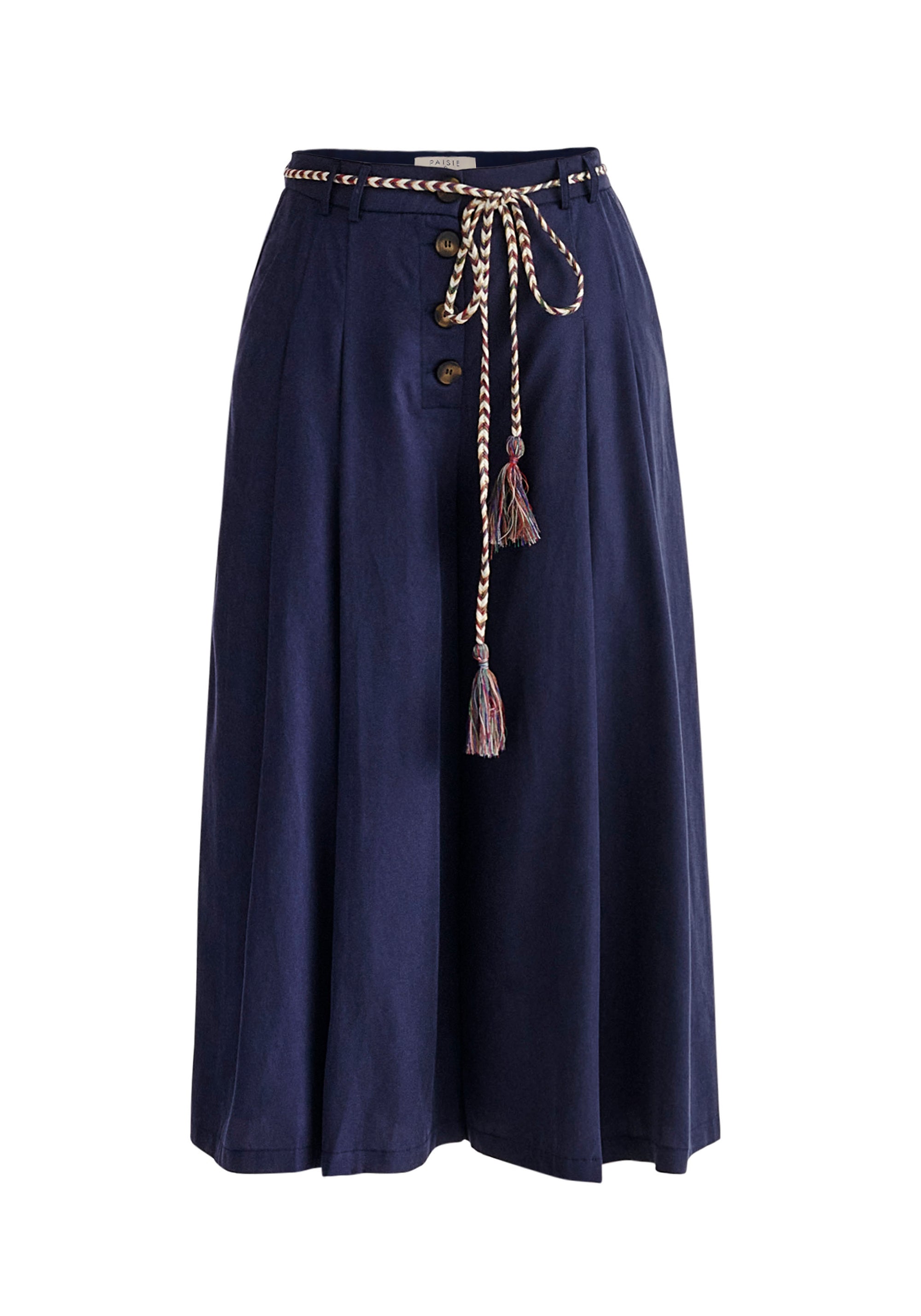 Paisie Pleated Tencel Culottes in Navy Cut Out