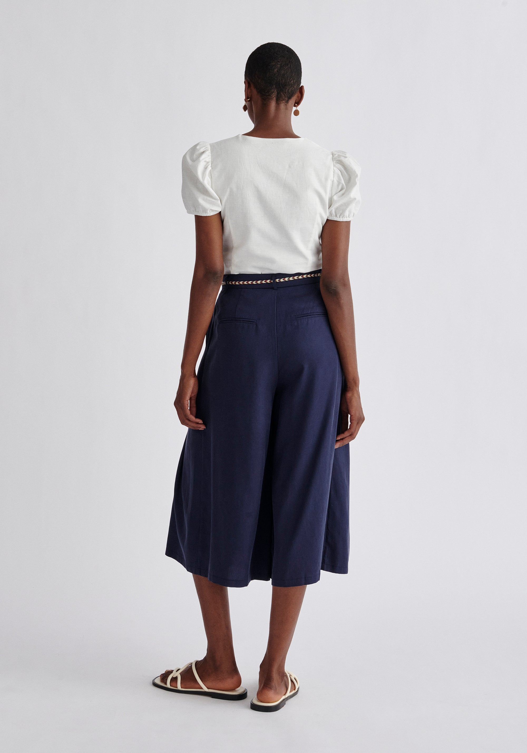 Paisie Pleated Tencel Culottes in Navy Back