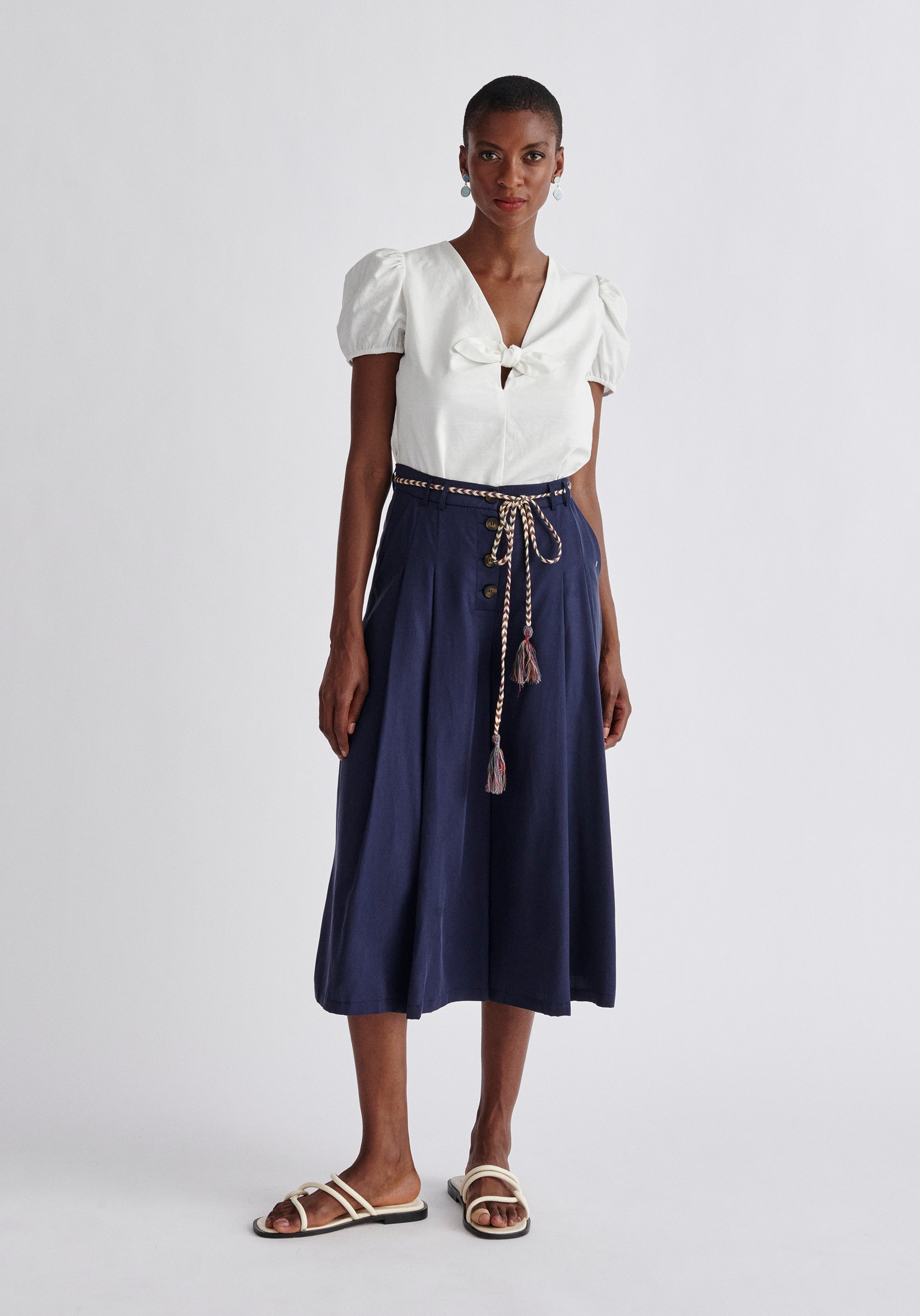 Paisie Pleated Tencel Culottes in Navy