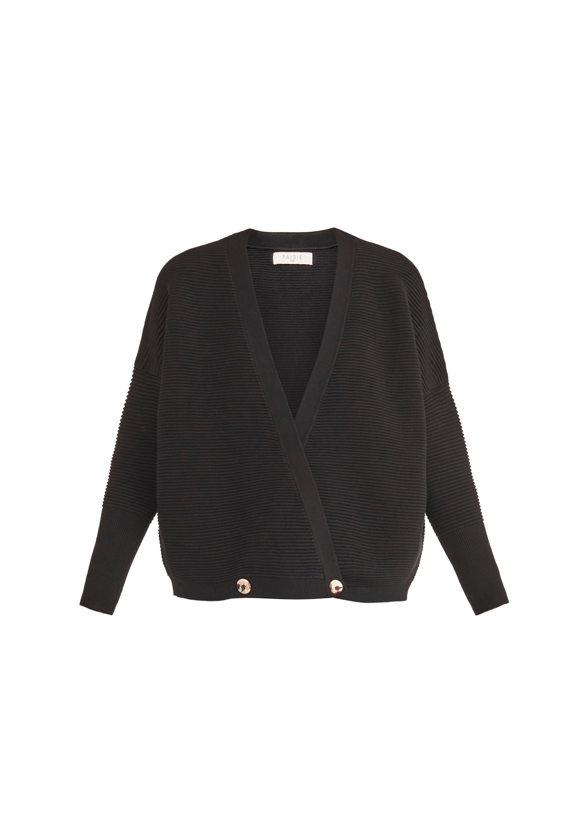 Paisie Ribbed Oversized Wrap Cardigan in Black Cut Out