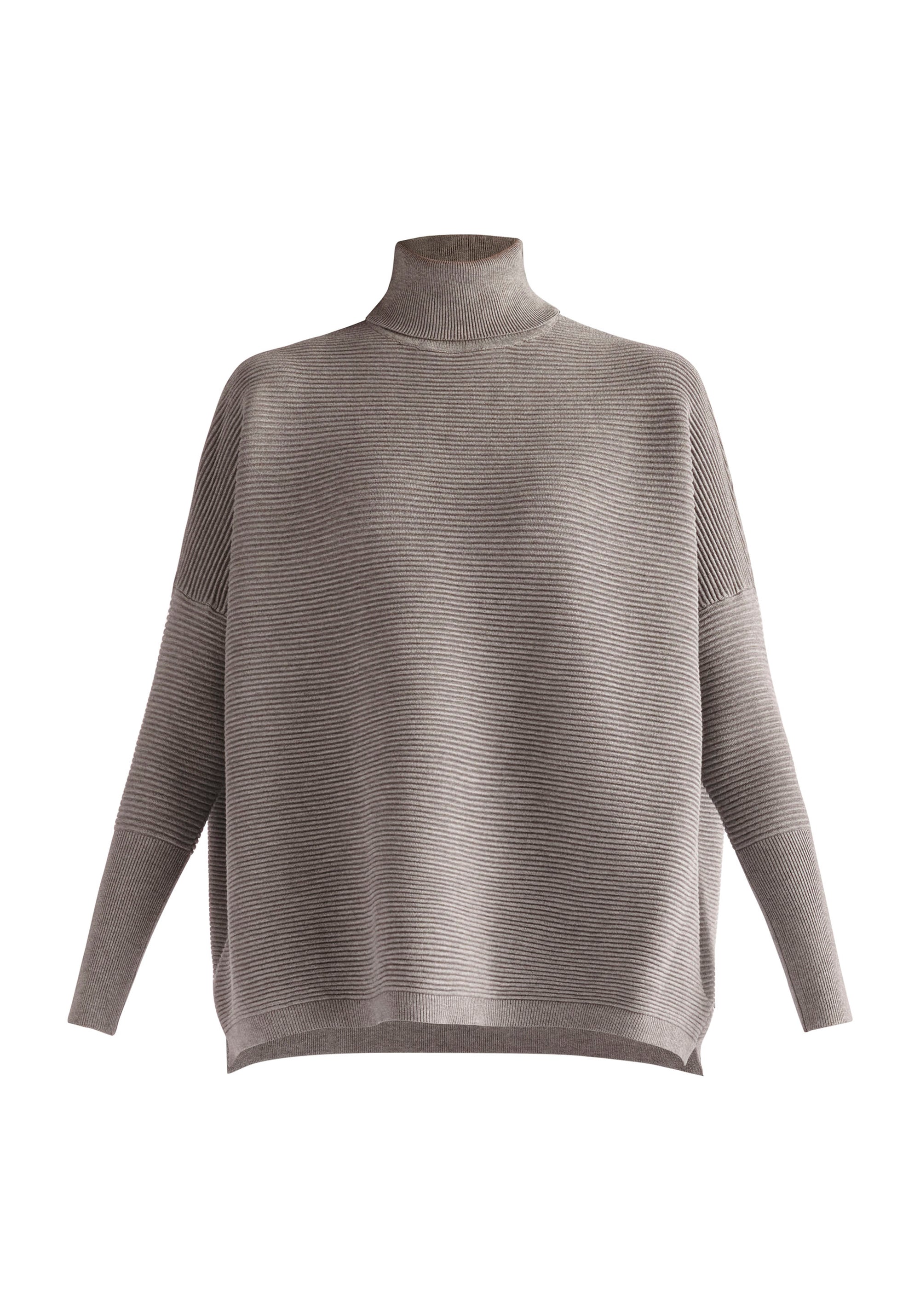 Paisie Turtleneck Ribbed Jumper in Light Grey Cut Out