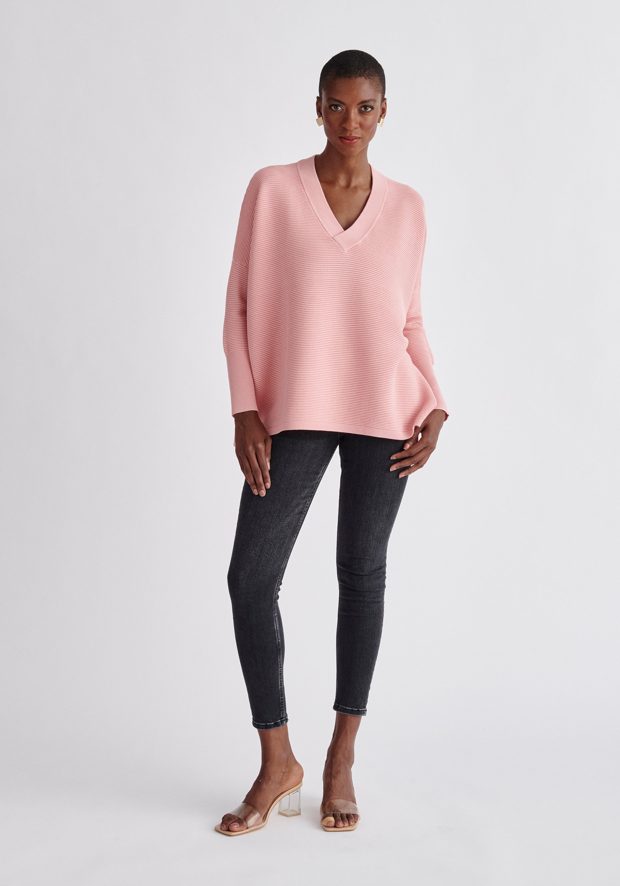 Pink sweater v neck best sale